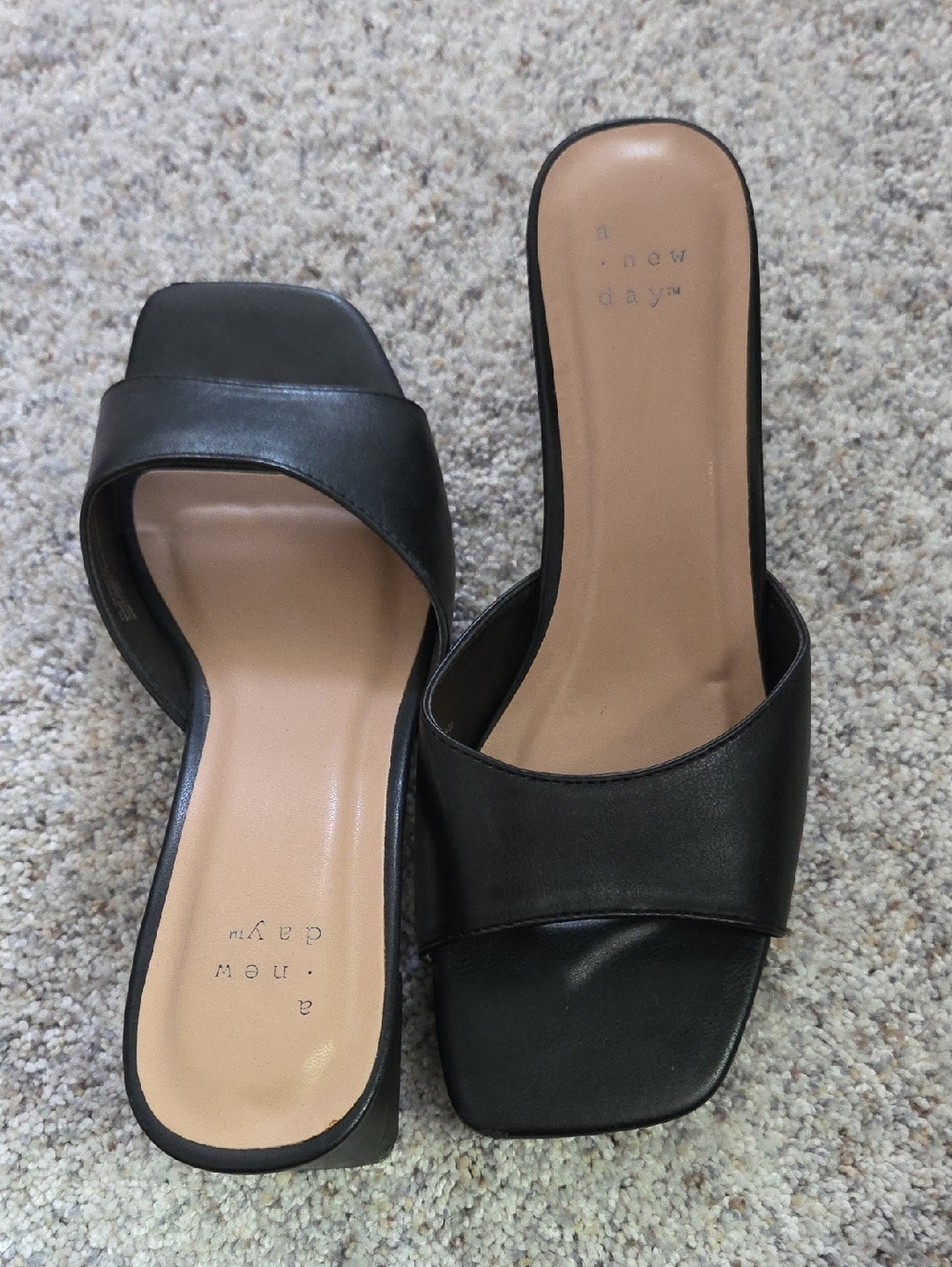 a new day Black Wide Strap Slide Mules